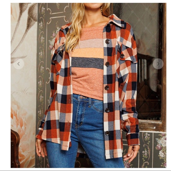 ShopEvelynne Jackets & Blazers - #07 Boho Retro Plaid Pattern Fabric Long Sleeve Shacket